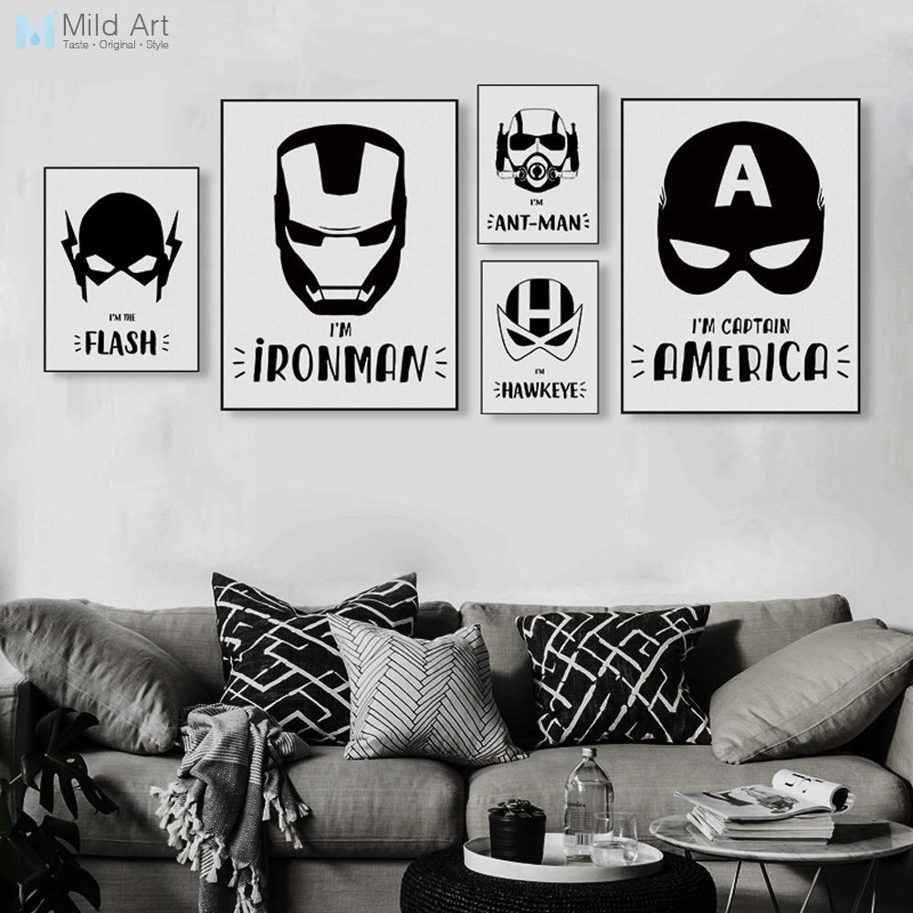 Vente Flash Salon De Jardin Luxe Acheter Rt Noir Et Blanc Super Héros Avengers Masque Batman Movie Posters Prints nordic Boy Kids Room Décor Mur Art S toile Peinture