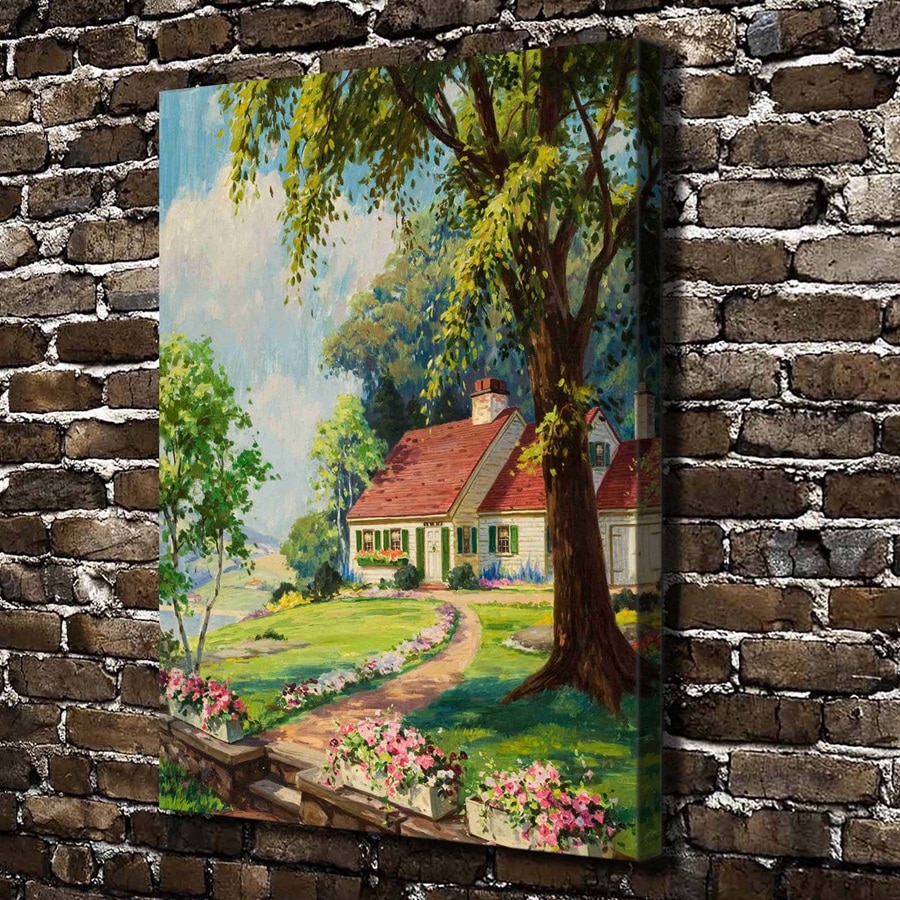 Vente Flash Salon De Jardin Nouveau € 6 33 De Réduction A1542 Belle Maison Arbre Jardin Paysage Hd toile Impression Décoration De La Maison Salon Chambre Mur Photos Art Peinture