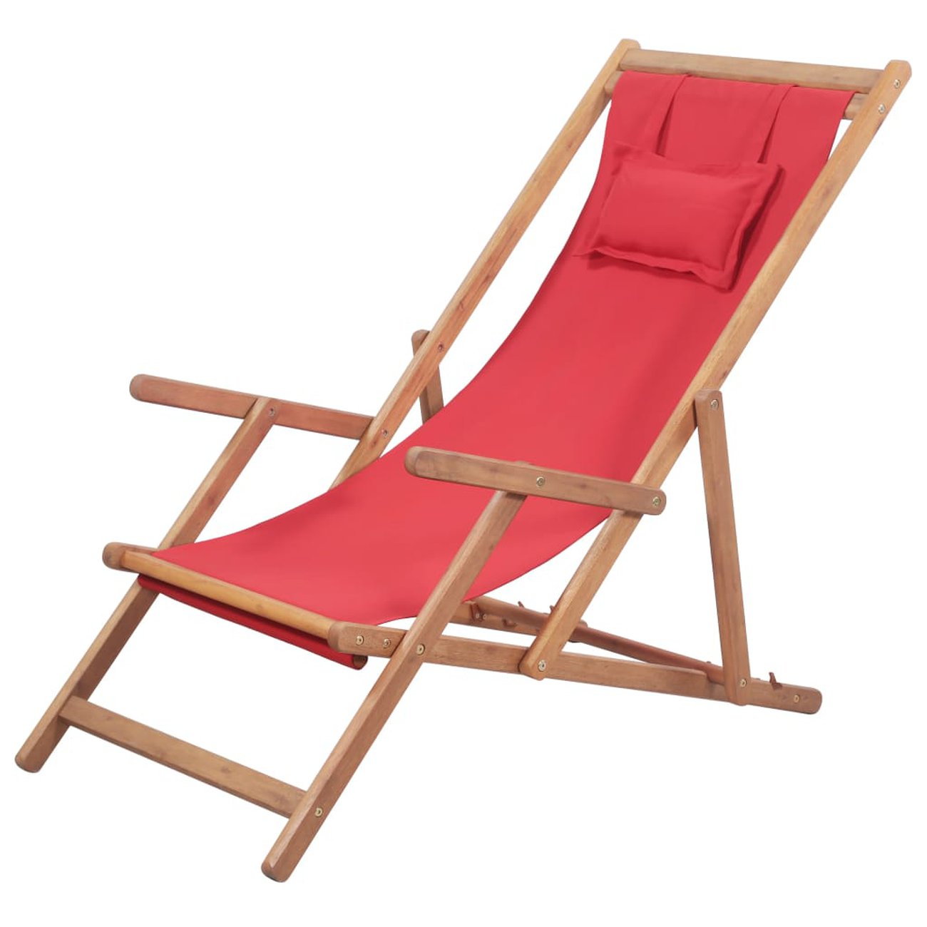 vidaxl chaise pliable de plage tissu et cadre en bois rouge 1 v2