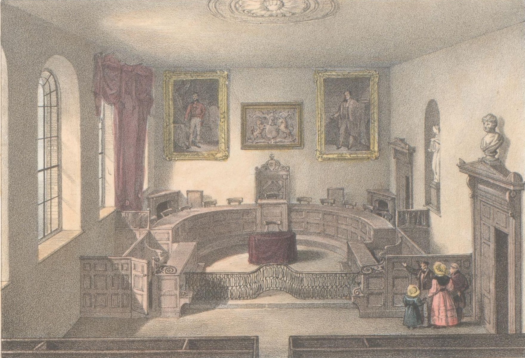 Interior of Royal Court drawn by De Garis Pubd by M Moss Priaulx Library Collection