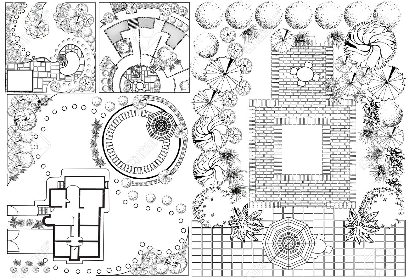 Amenagement Jardin Avec Piscine Beau Collections Od Plan D Aménagement Paysager Avec Des Symboles Cime Des Arbres En Noir Et Blanc