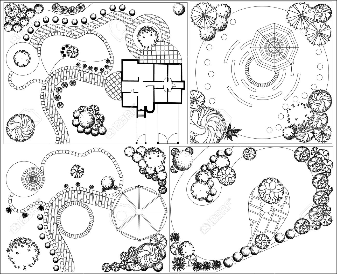 Amenagement Jardin Avec Piscine Élégant Collections Od Plan D Aménagement Paysager Avec Des Symboles Cime Des Arbres En Noir Et Blanc