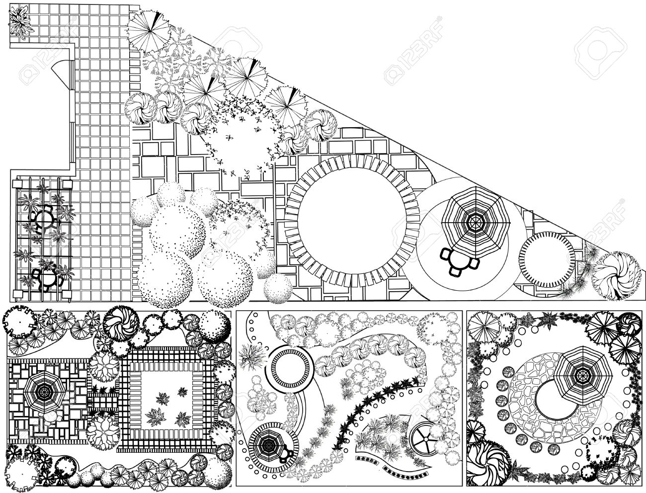 Amenagement Jardin Avec Piscine Génial Collections Od Plan D Aménagement Paysager Avec Des Symboles Cime Des Arbres En Noir Et Blanc