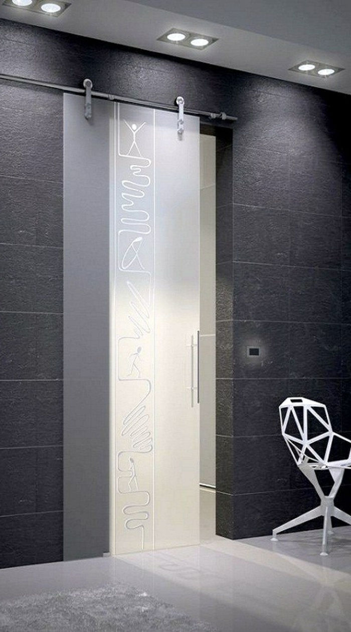 porte coulissante C3 A0 galandage transparent blanche mur avec briques gris d int C3 A9rieur