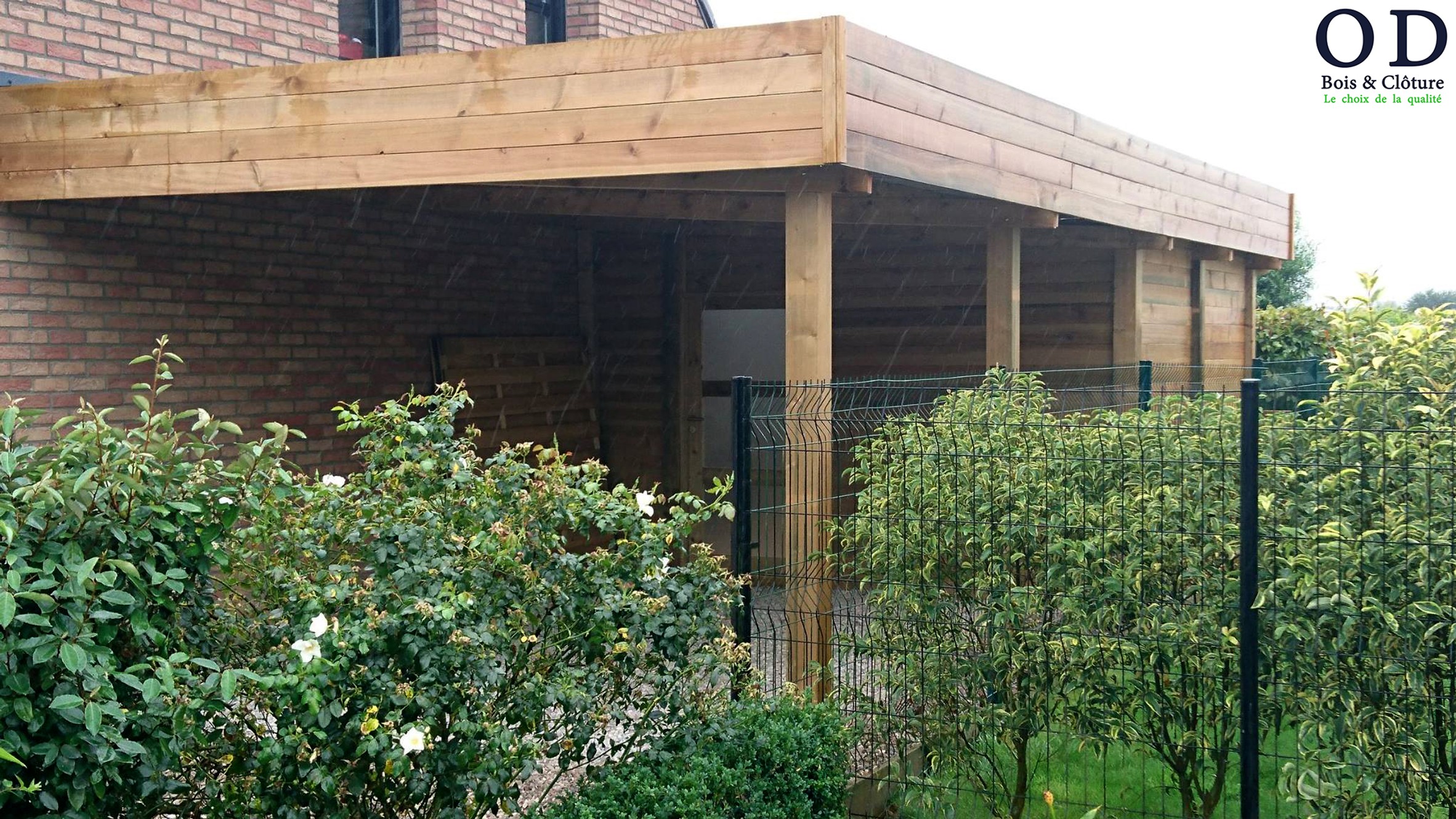 Amenagement Terrasse Bois Jardin Élégant Carport Adossé