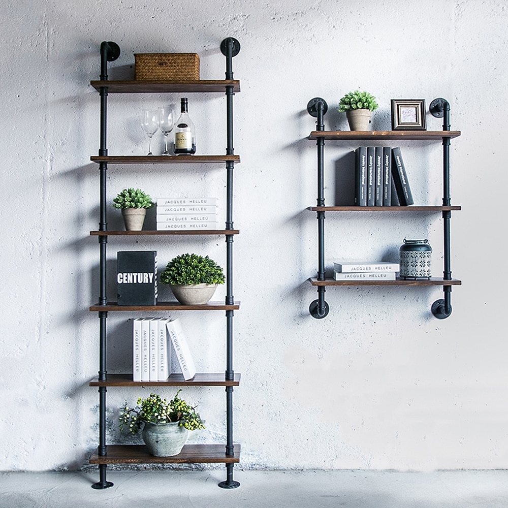 iKayaa DIY Iron Pipe Standing Book Shelf Utility Storage Rack 6 Tier Rustic Industrial Ladder Wall