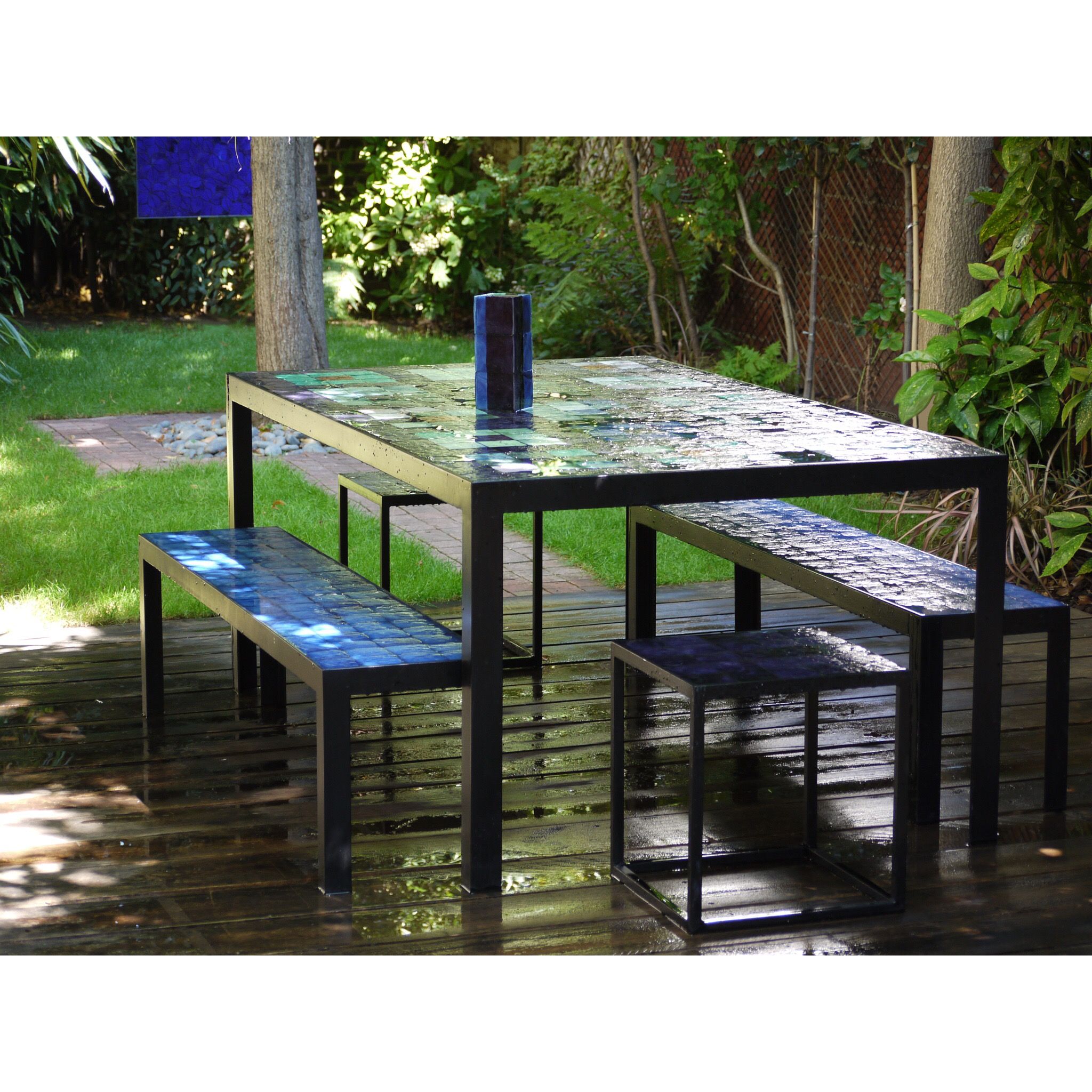 Art Et Jardin Unique Blue Patchwork Table In Situ Single Work Of Art Handmade