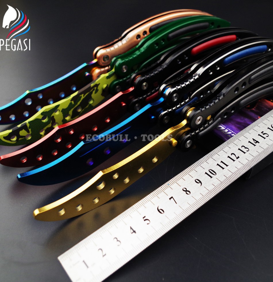 PEGASI No Edge CS GO Knife Butterfly Rainbow Game Knife Dull Blade Folding Cool Sport Training