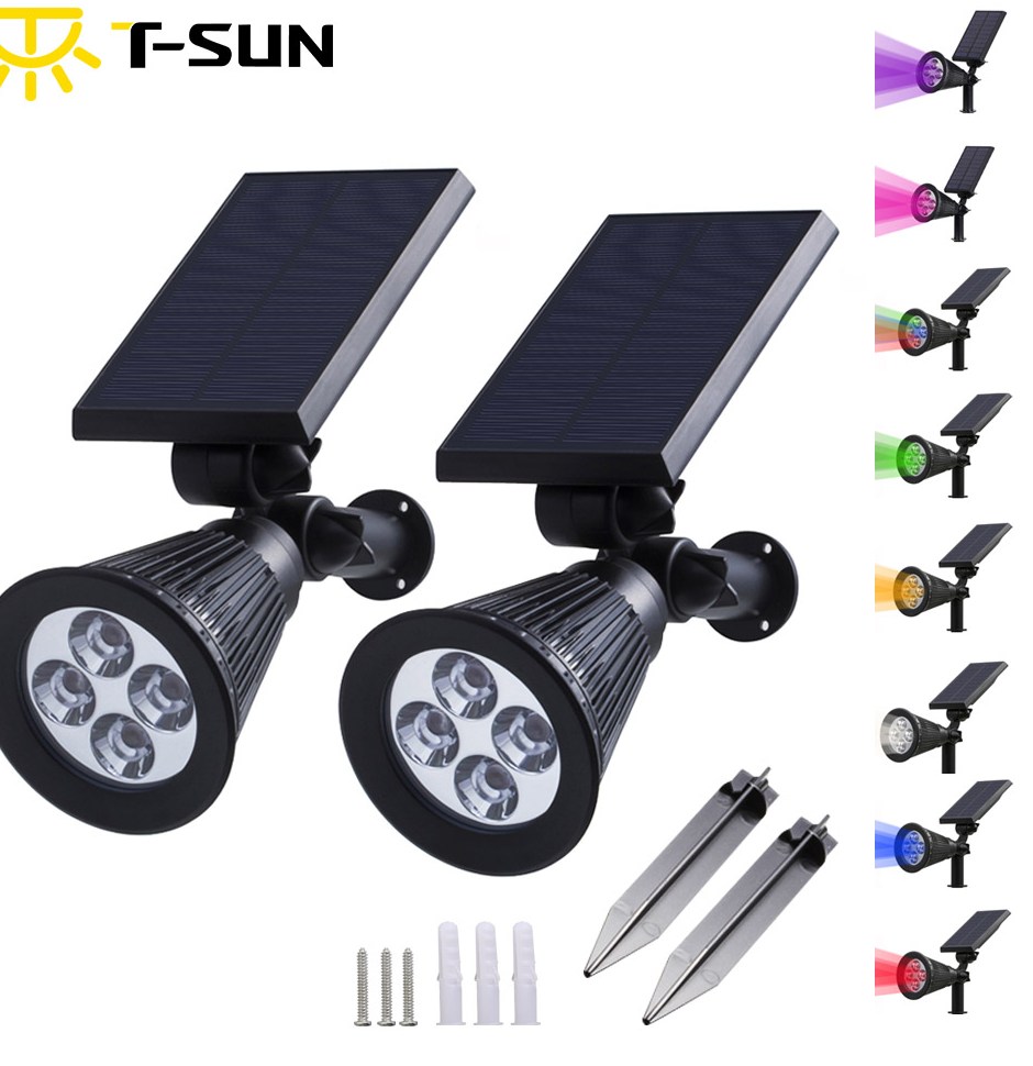 T SUN 2 pcs Solaire Alimenté Spotlight Éclairage Extérieur Solaire Lumière 2 en 1 Réglable 4