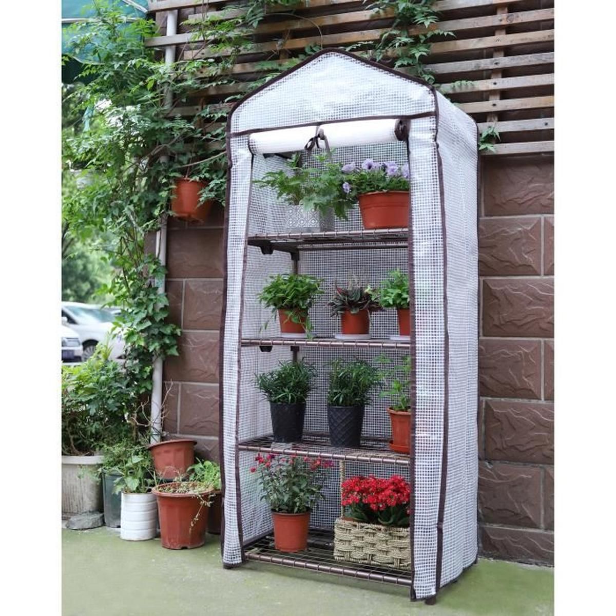 sekey serre de jardin 4 etages etagere avec bache