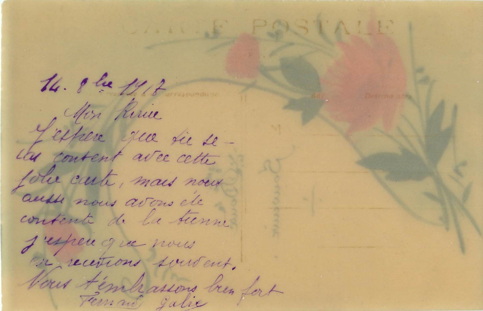 fleurs doux souvenir roses peintes a la main sur celluloid 1917