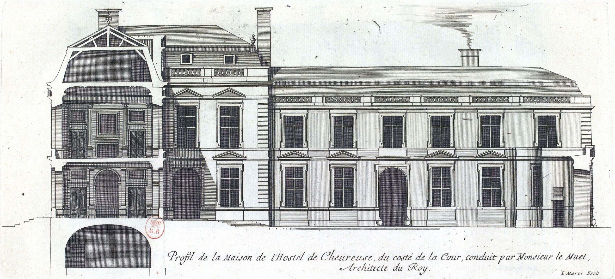 L Architecture française Marot BnF RES V 371 036r f79 Hôtel de Chevreuse au faubourg Saint Germain Profil du côté de la cour adjusted