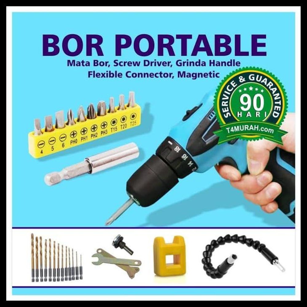 Termurah Bor Portable 2 Speed Hi Low Battery 12V Bonus Mat
