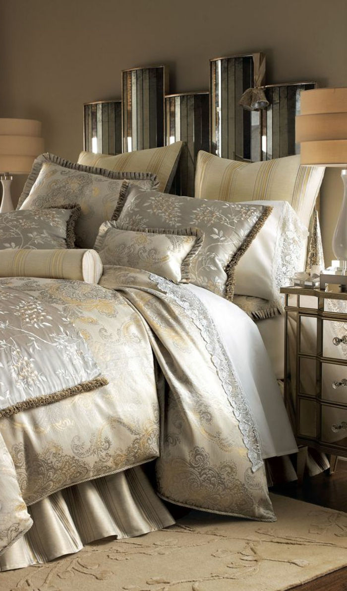 id C3 A9e d C3 A9co chambre adulte style haut de gamme avec linge de lit en satin luisant en couleur beige et blanc