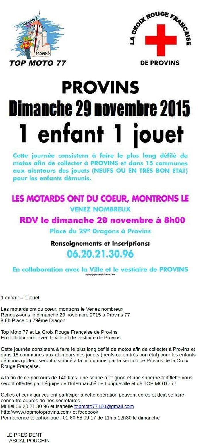 1 enfant = 1 jouet Les Motards ont du coeur Top Moto 77 à Provins % Seine et Marne
