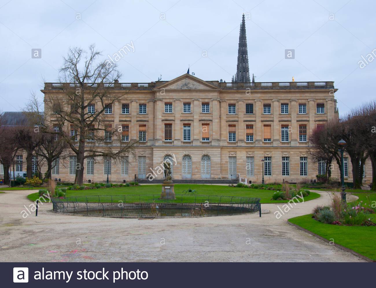 facade of big palace in jardin mairie garden of town hall winter day in bordeaux france 2BBHNB0