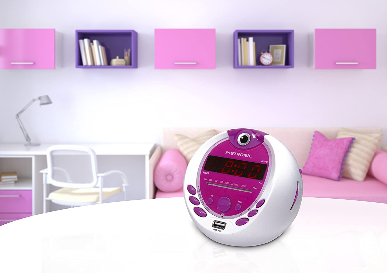 Jardin D éveil Best Of Metronic Radio Réveil Enfant Miss Angel Mp3 Usb Projection 180° Blanc Violet