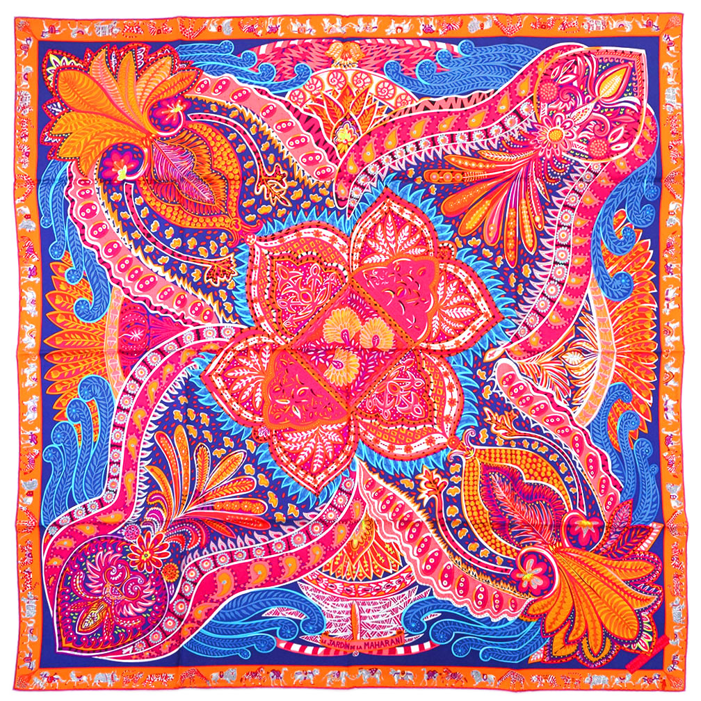 Jardin Des Chats Charmant I Return It by Hermes Scarf H S05 Hermes ã½ã ãã ã¬ãã¤ã ã·ã ã¯ 90cms Le Jardin De La Maharani Gray orange Fuchsia Cashless for by