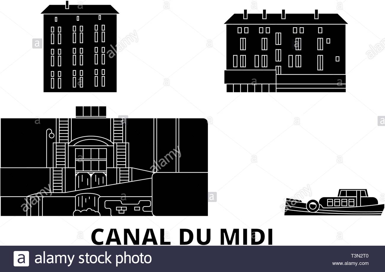 france canal du midi flat travel skyline set france canal du midi black city vector illustration symbol travel sights landmarks T3N2T0