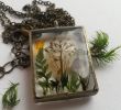 Jardin Ephemere Unique Handmade Necklace with Real Flowers Plants and Mushroom