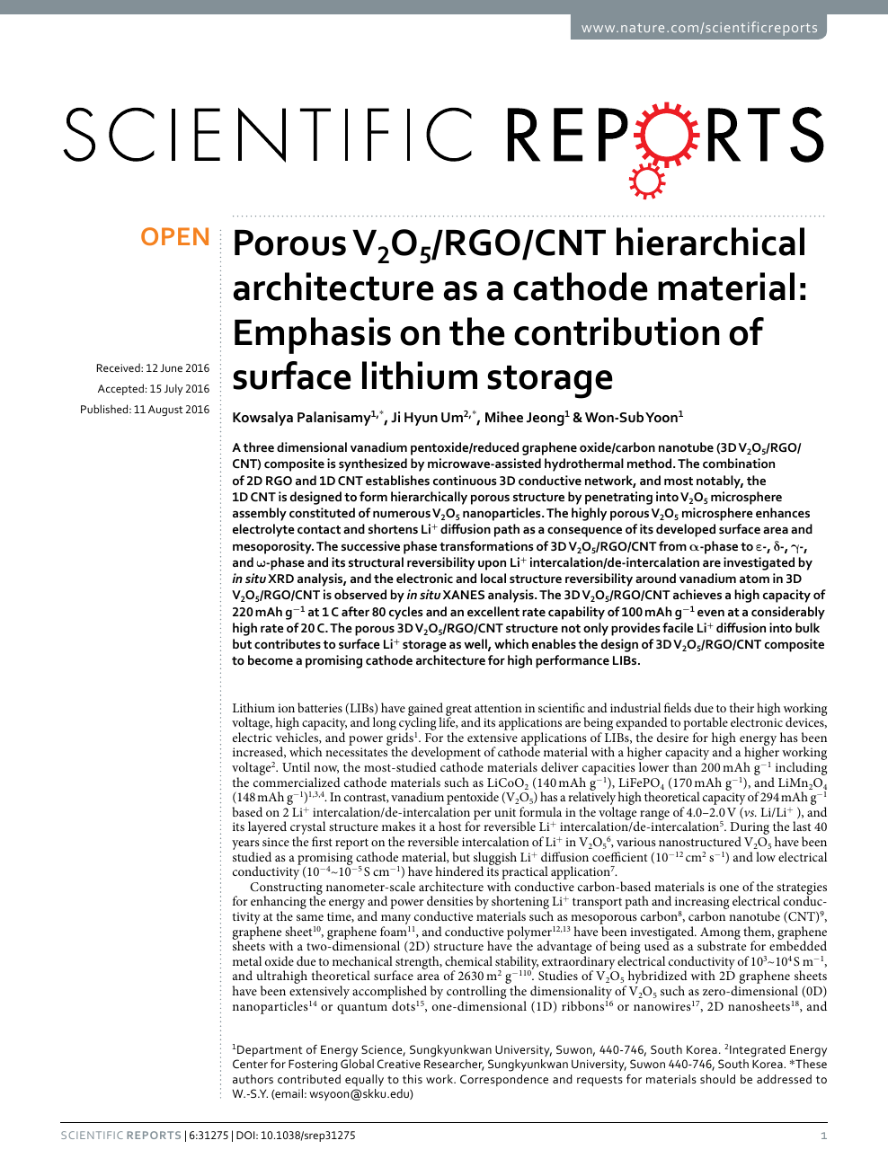 Jardin Facile Cognac Charmant Porous V2o5 Rgo Cnt Hierarchical Architecture as A Cathode