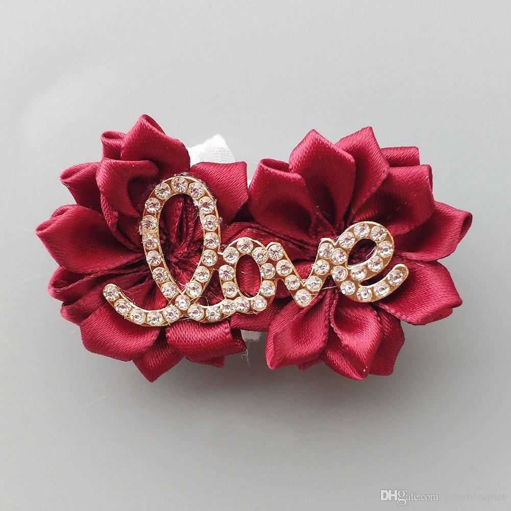 Jardin Fleur Unique Acheter De Bal  La Main En soie Fleur Diamant Amour Mot Mariée Demoiselle D Honneur Poignet Corsages Accessoires De Mariage Fournitures De Fªte