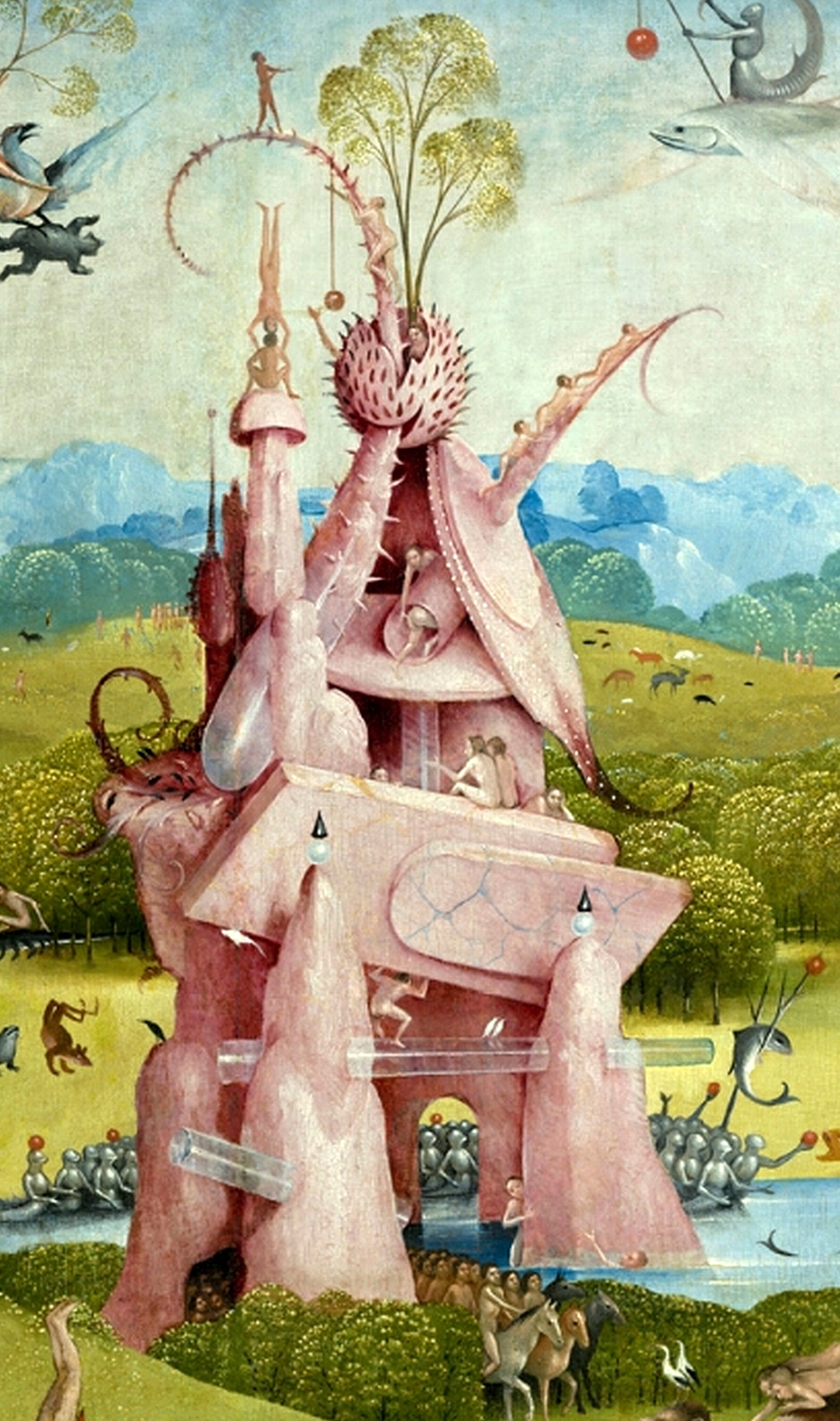 Bosch Hieronymus The Garden of Earthly Delights center panel Detail Stone Formation upper left