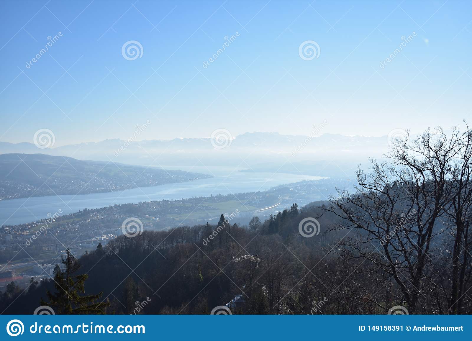 landscape swiss alps lake zurich uetliberg view swiss alps swiss villages cold winter day
