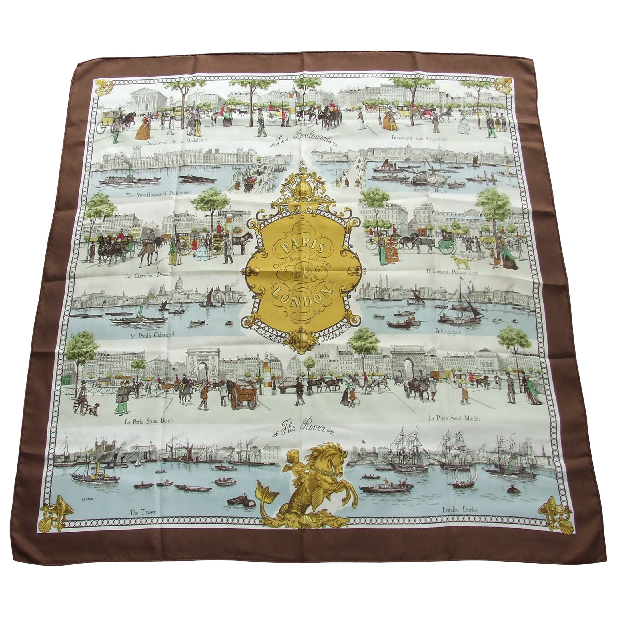 Le Jardin Pekinois Frais Herm¨s Vintage Silk Scarf Carré Paris London Cent Ans A