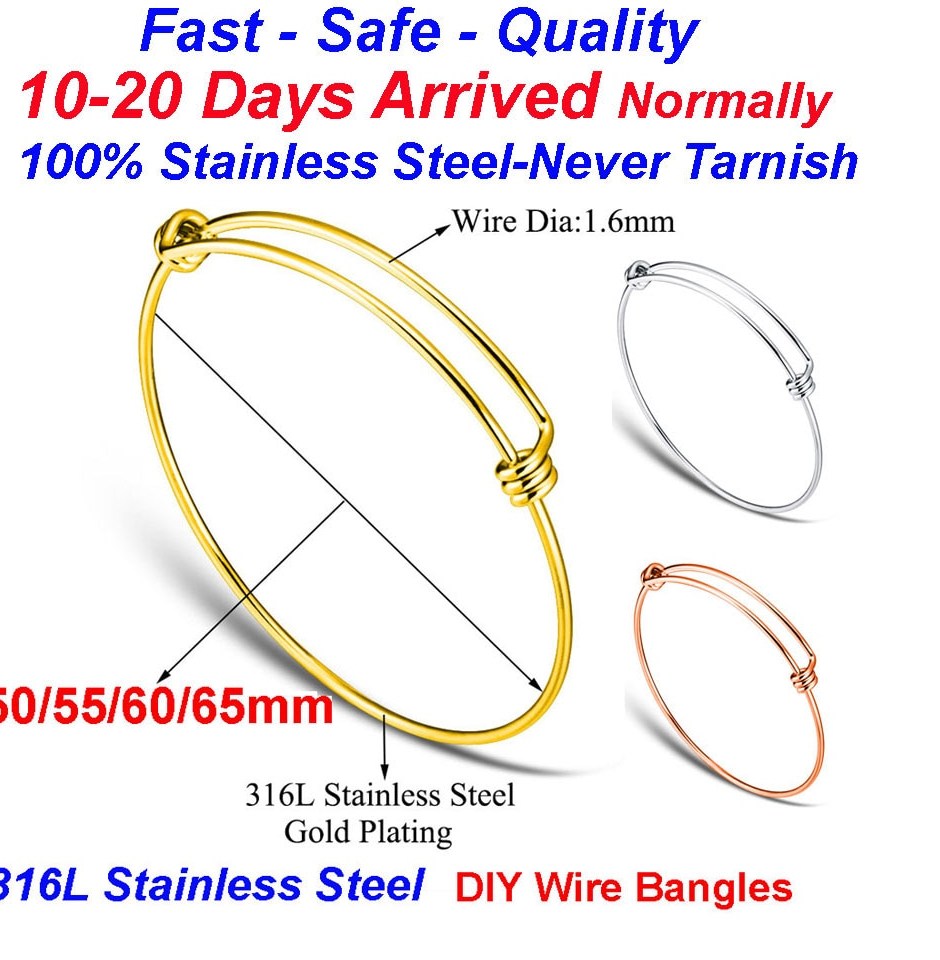 20pcs lot 100 Stainless Steel DIY Charm Bangle 50 65mm Jewelry Finding Supplies Expandable Adjustable Wire