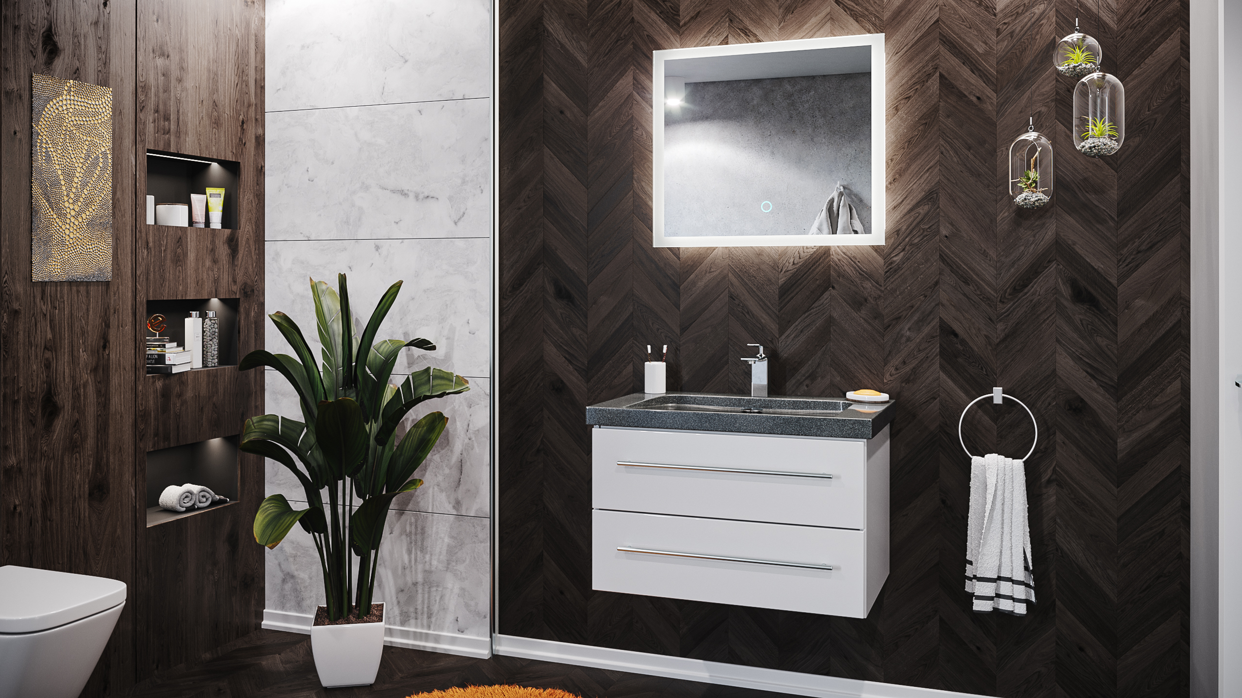 Meuble En Palette Plan Inspirant Damo En Blanc Brillant Avec Simple Vasque En Granit G654 75 Cm & Miroir   Led