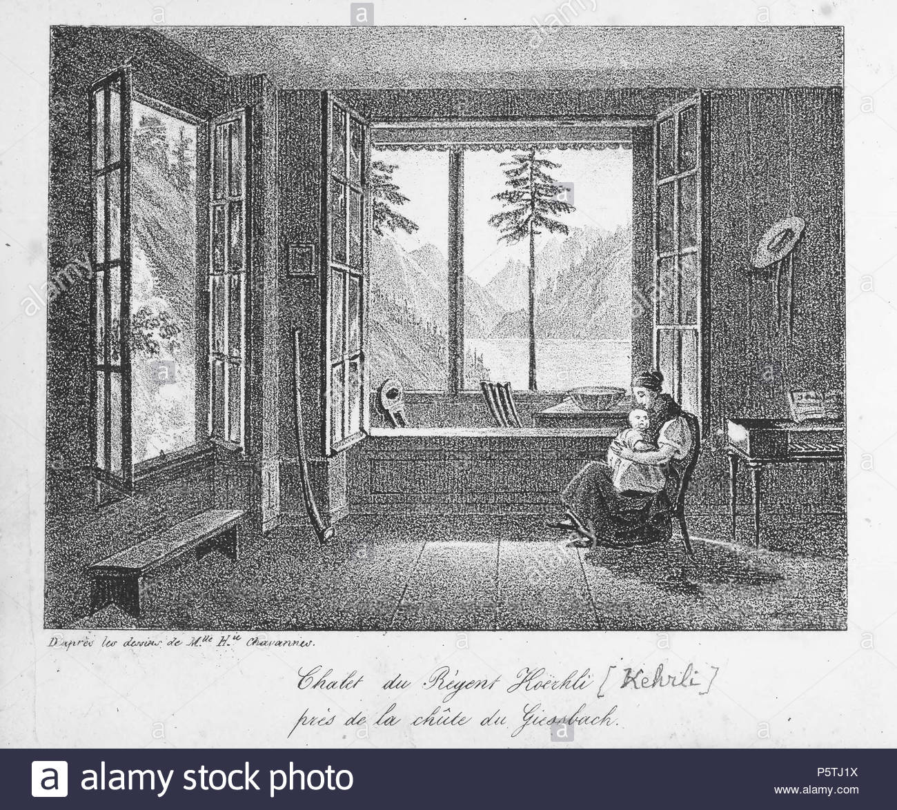 na franais livre la suisse en miniature 100 vues lithographies chalet du rgent korhli prs de la chte du giessbach 1831 chavannes herminie 318 ch nb la suisse en miniature page054 P5TJ1X