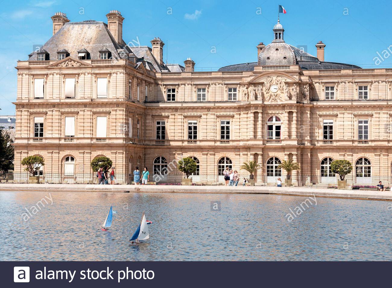 26 july 2019 paris france luxembourg palace in the jardin du luxembourg view with pond with small boats 2AY5K9R
