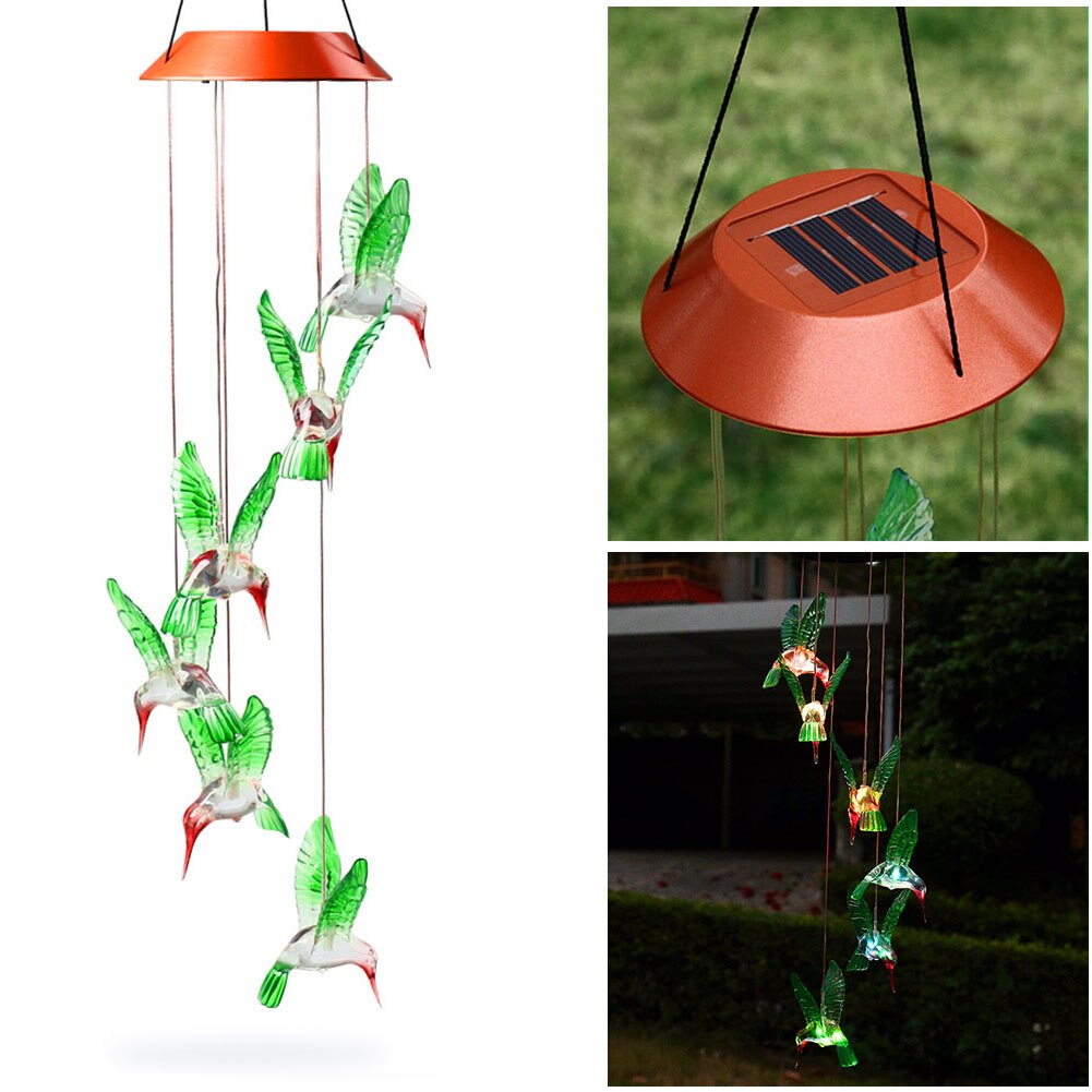 LED Solaire Vent Carillon Lumi re Changeante Couleur Colibri Suspendus Pelouse Cour Jardin D coration ALI88