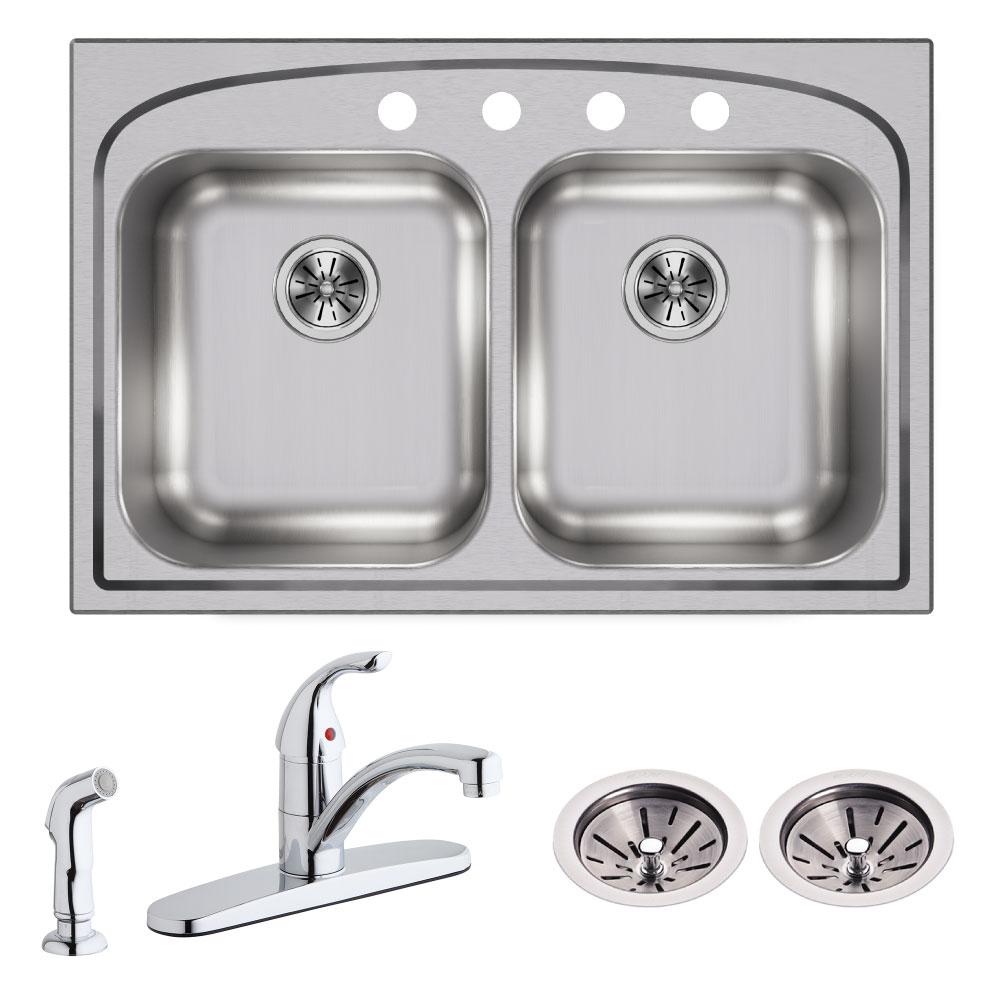 Pergola Alu Brico Depot Élégant Elkay Pergola All In One Drop In Stainless Steel 33 In 4 Hole Double Bowl Kitchen Sink with Faucet and Drain
