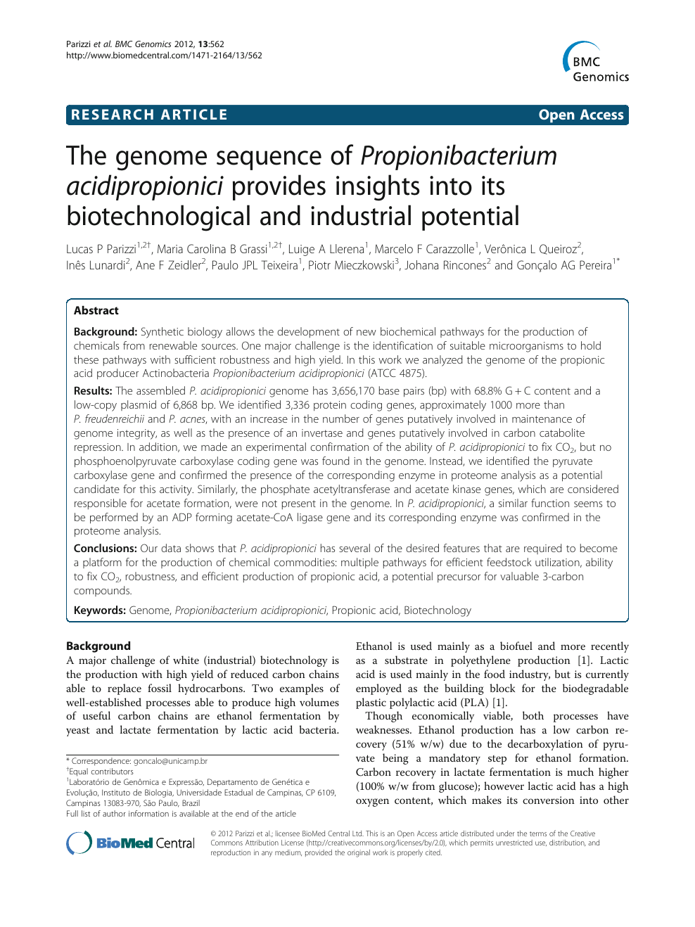 Prêter son Jardin Unique the Genome Sequence Of Propionibacterium Acidipropionici