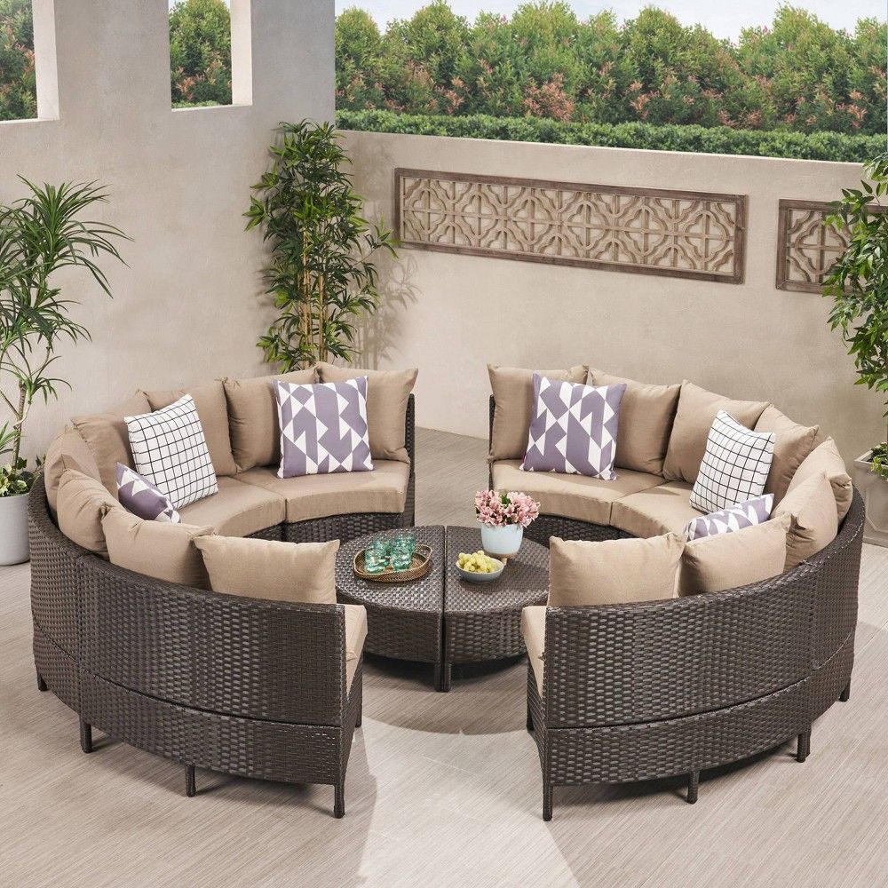 Salon De Jardin En Osier Best Of Newton 10pc Wicker Patio Lounge Set Dark Brown with Taupe