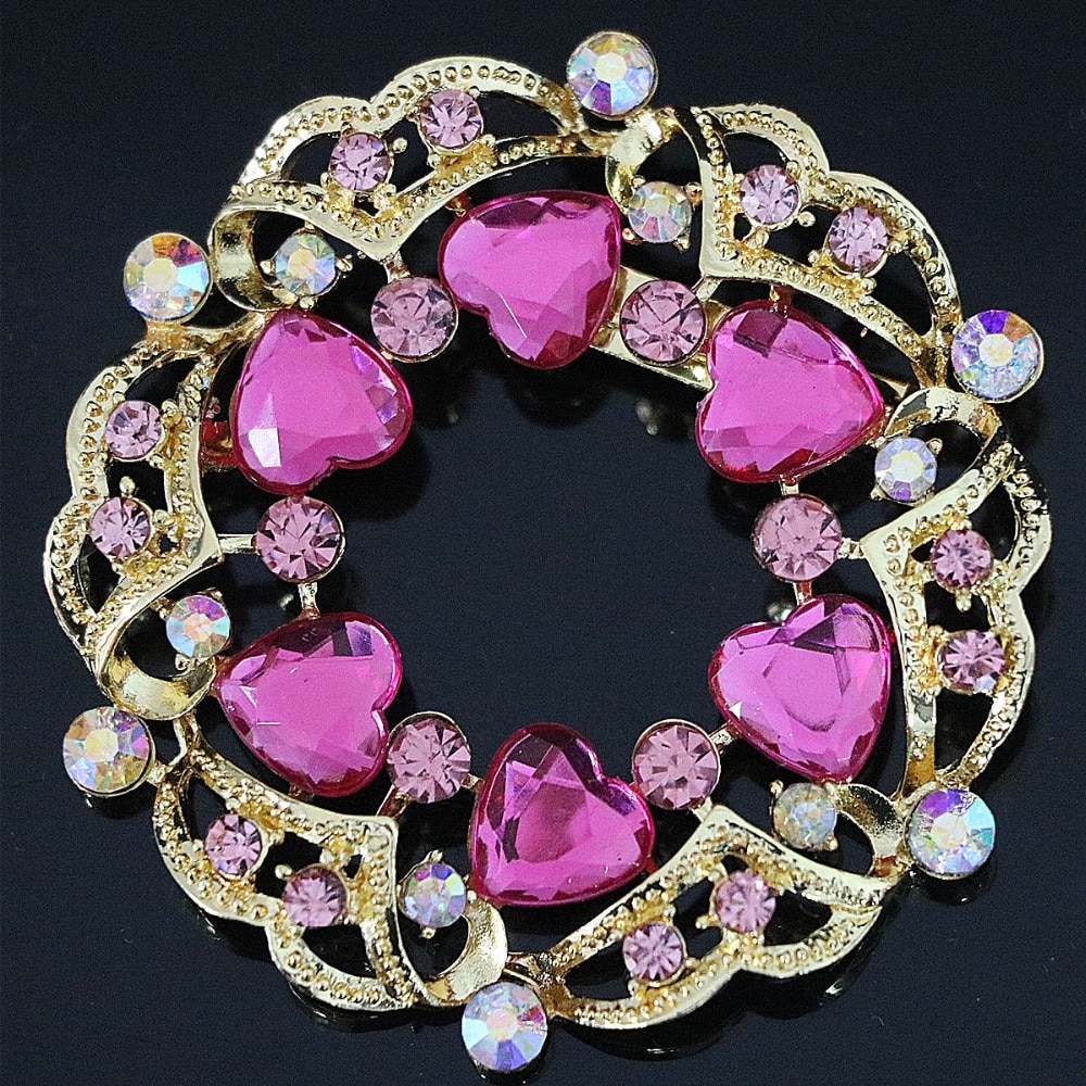 Coréenne grand rond broche pour femmes semi précieux coloré coeur strass cristal plaqué or bijoux accessoire