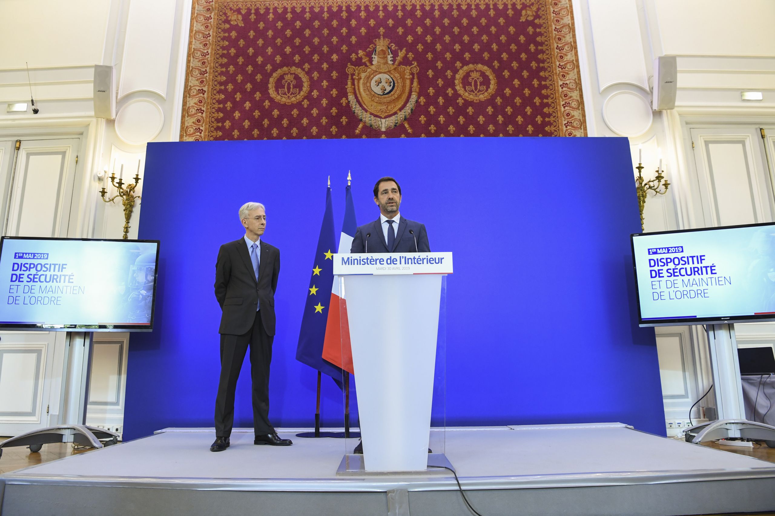 ministre Interieur Christophe Castaner prefet police Paris Di r Lallementd conference presse 30 avril 2019 Paris 0