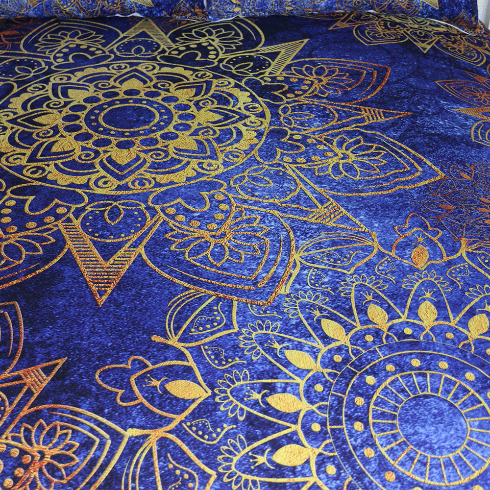 BeddingOutlet Mandala Literie Ensemble Bleu D or Fleurs Housse de Couette Avec Taies D oreiller Floral