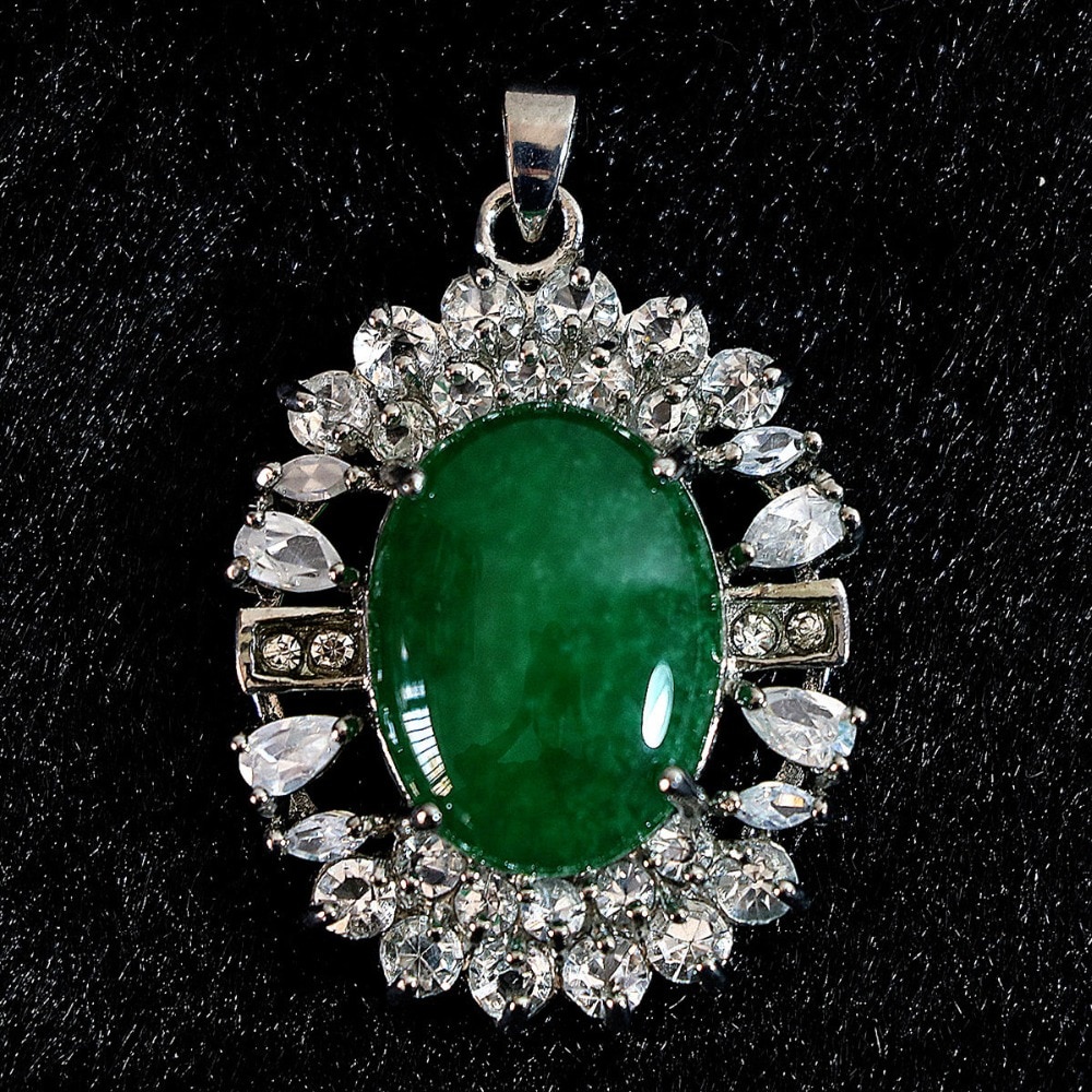 Mode malaisie vert calcédoine pierre jades 28x37mm ovale pendentif charmes perles diy collier pour femmes classique