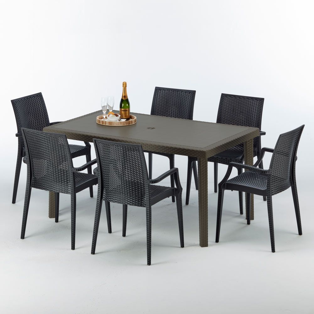 Salon De Jardin Rotin Frais Table Rectangulaire 4 Chaises Poly Rotin Resine 90×90 Marron
