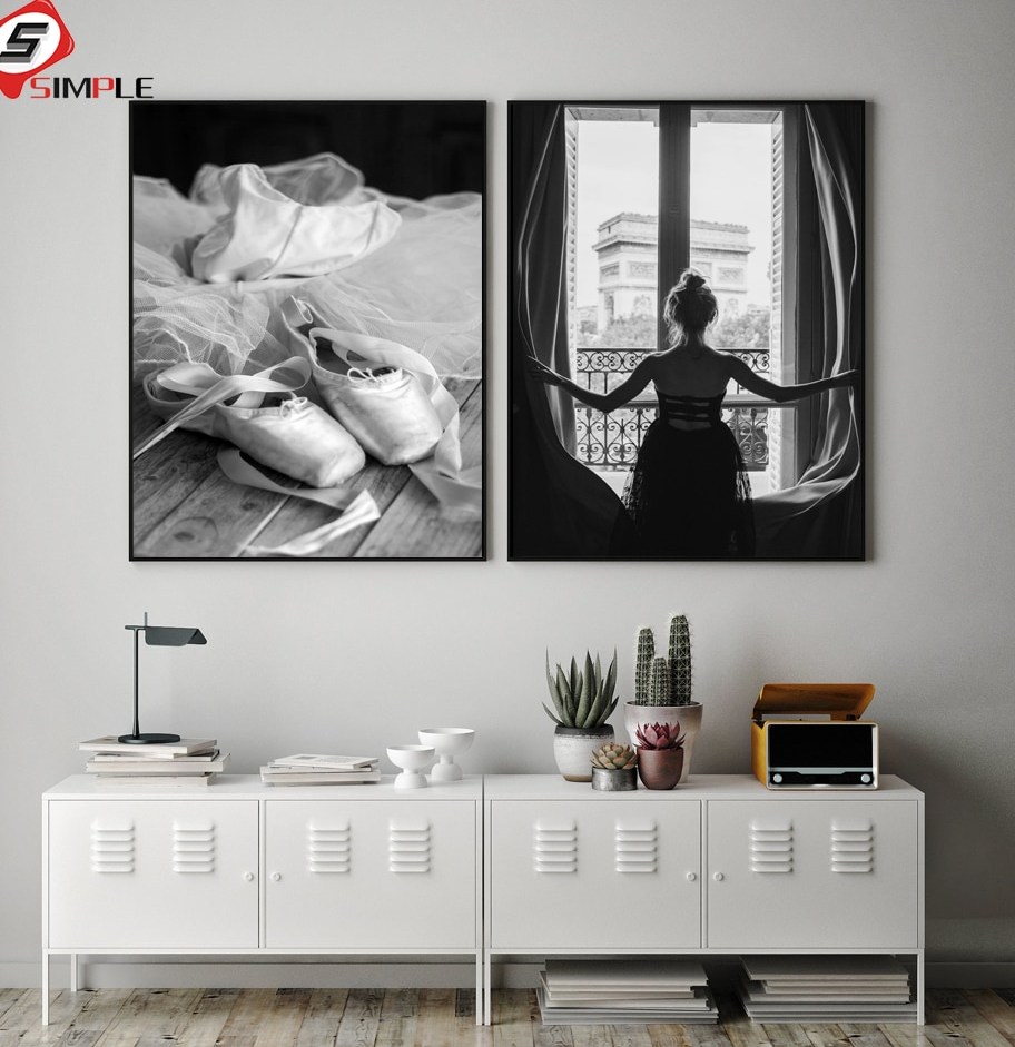 Black White Window Girl Posters Print Foot Dance Ballet Canvas Painting Wall Art For living