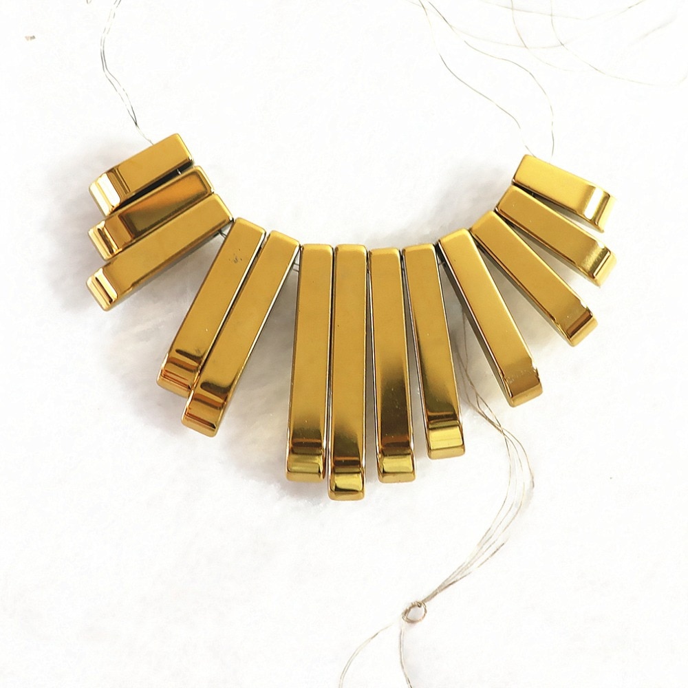 Gold color hematite Pendant stone diy necklace 10 29x4mm long Rectangle beads B203