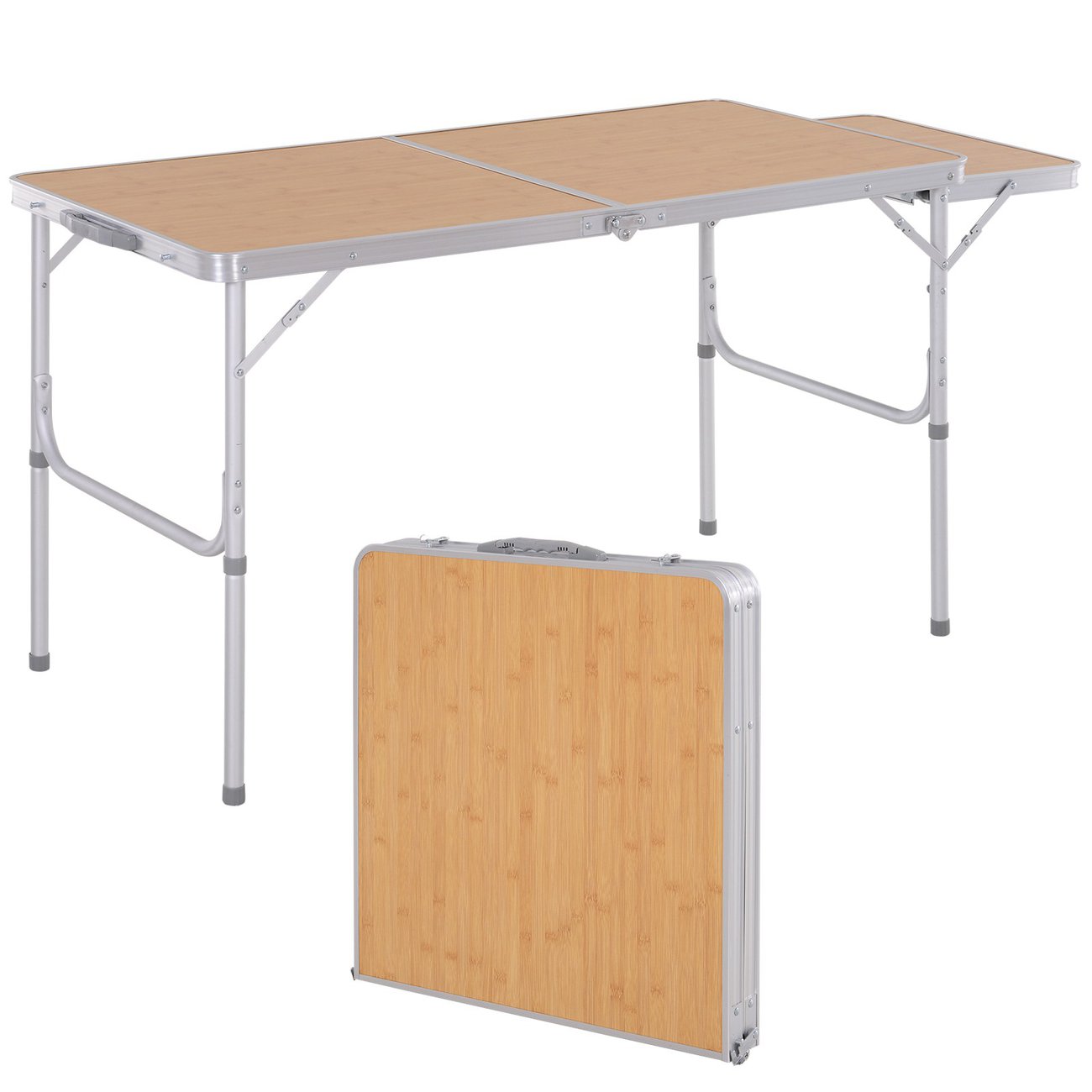 table pliante table de camping table de jardin avec rallonge hauteur reglable aluminium mdf imitation bambou 1 v4