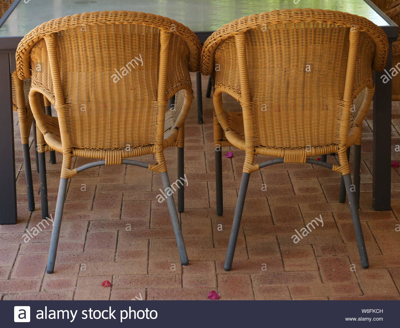 deux chaises a cote d une table de jardin sur un patio de brique en beton dans une cour d une maison de banlieue dans l ouest de l australie w6fkch