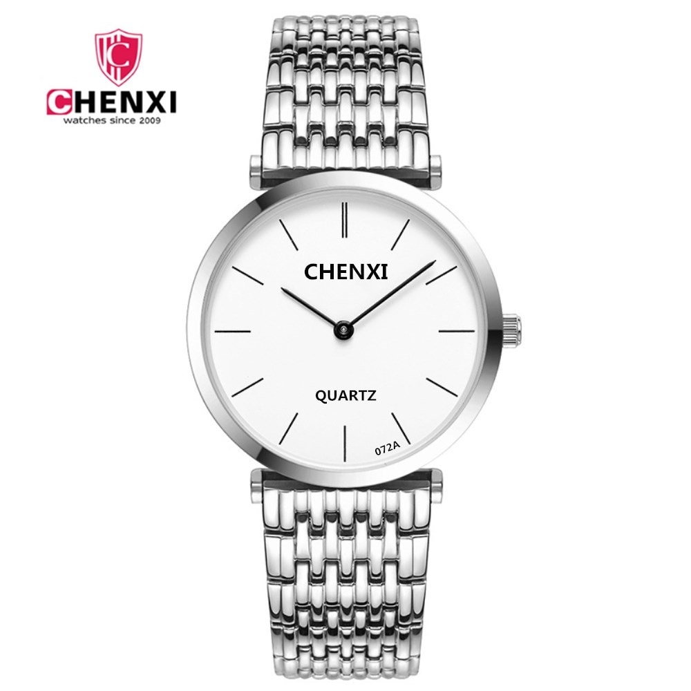CHENXI Top Brand Men Watches Full Silver Stainless Steel Strap Thin Dial Casual Design For Business