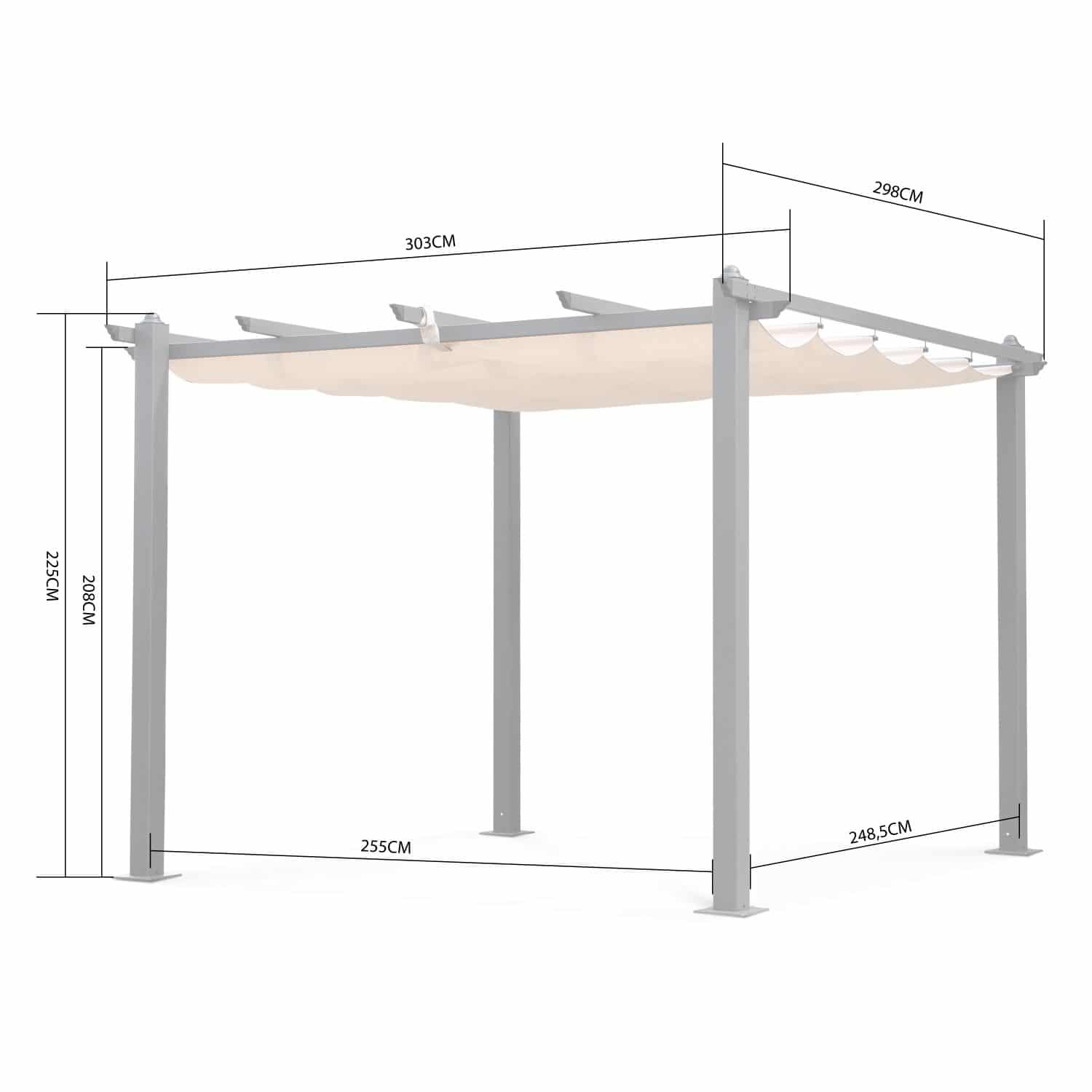 Tonnelle Aluminium Frais Condate 3x3m Semi Permanent Aluminium Outdoor Gazebo with Sliding Retractable Shade