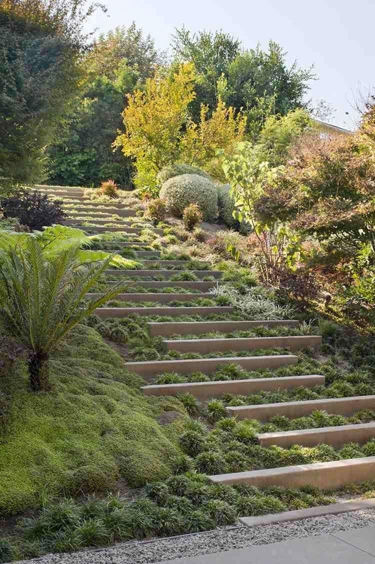 Un Jardin Unique Jardin En Pente Aménagé Avec Un Escalier Extérieur   Marches