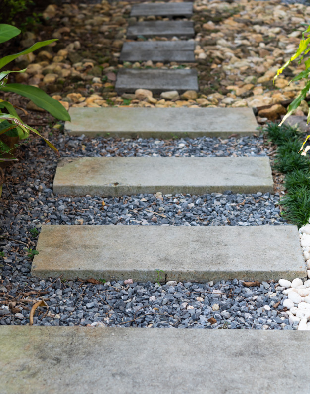 chemin pierre simple paysage moderne dans decoration jardin blanc 186